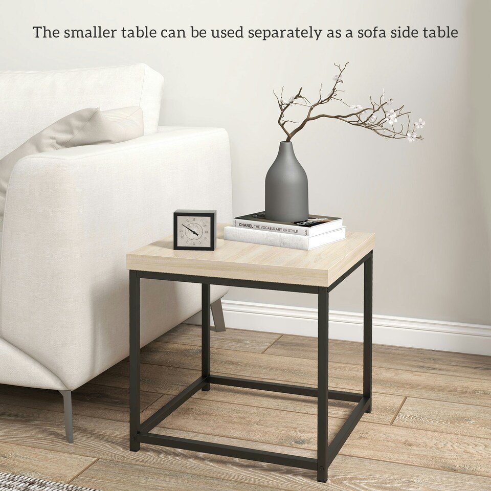 image 1 of HOMCOM Coffee Table Set of 2 with 3.5cm Thick Tabletop, Oak