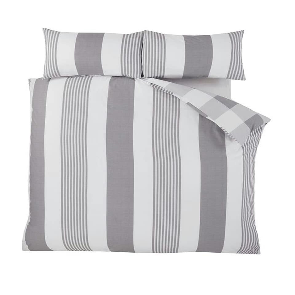 image 1 of PH Chambray Stripe Duvet Cover Set with Pillowcase Blue | Super King