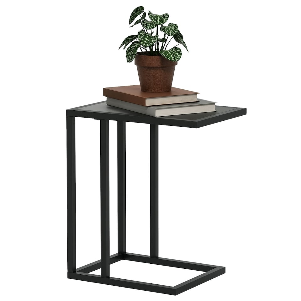 image 1 of HOMCOM C Shape Side Table w/ Wood-Effect Top Black