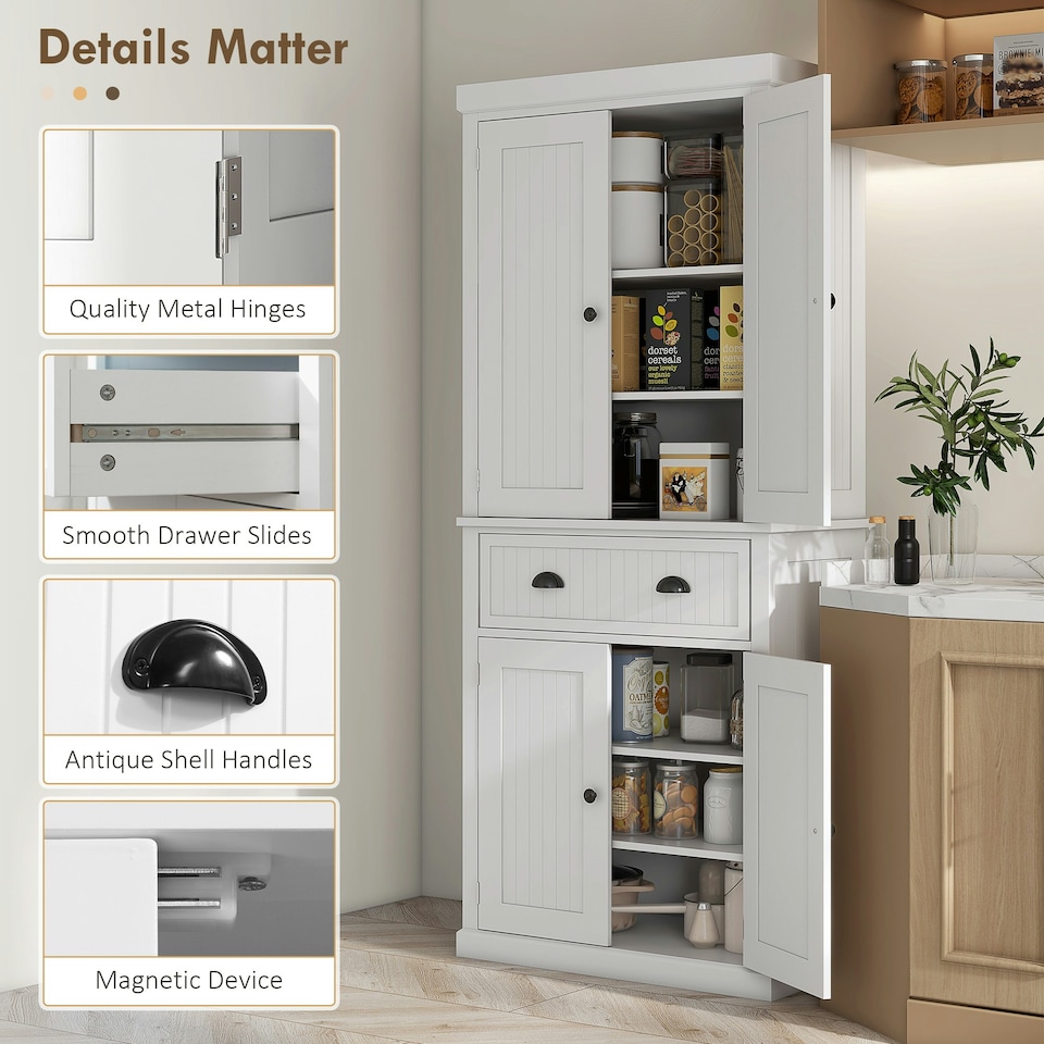 image 1 of HOMCOM Kitchen Storage Cabinet with Drawers, Cupboards and Shelves, White
