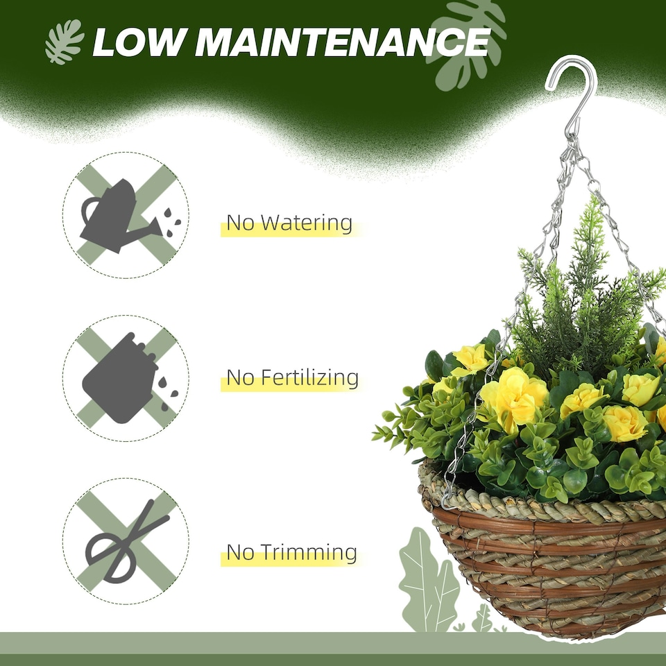image 1 of Outsunny 2 PCs Artificial Lisianthus Flower Hanging Planter Basket Yellow