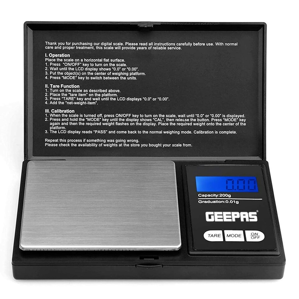 image 1 of GEEPAS Portable Digital Scales, 200x0.01 g - Black