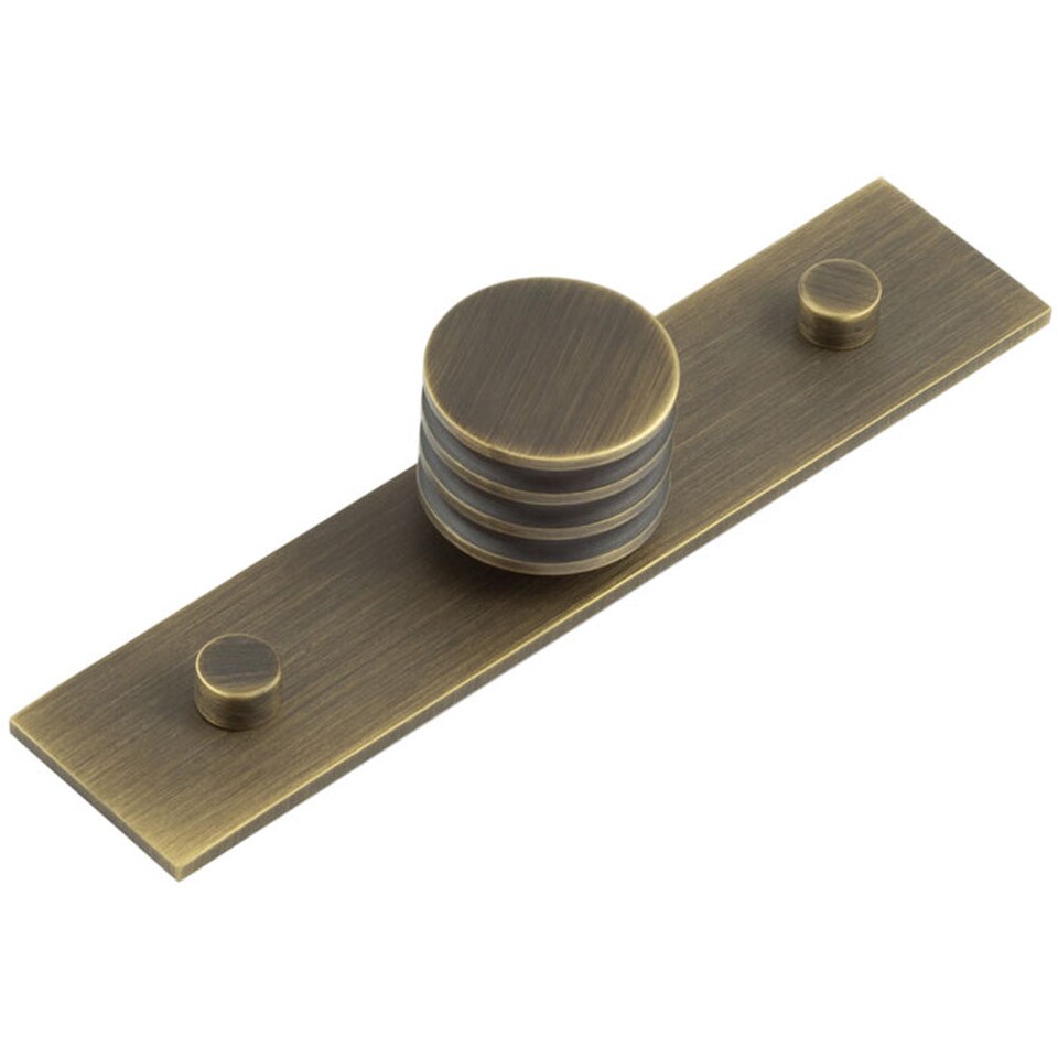 image 1 of 30mm Antique Brass Cupboard Knob with Grooved Design - Kitchen Cabinet Knob
