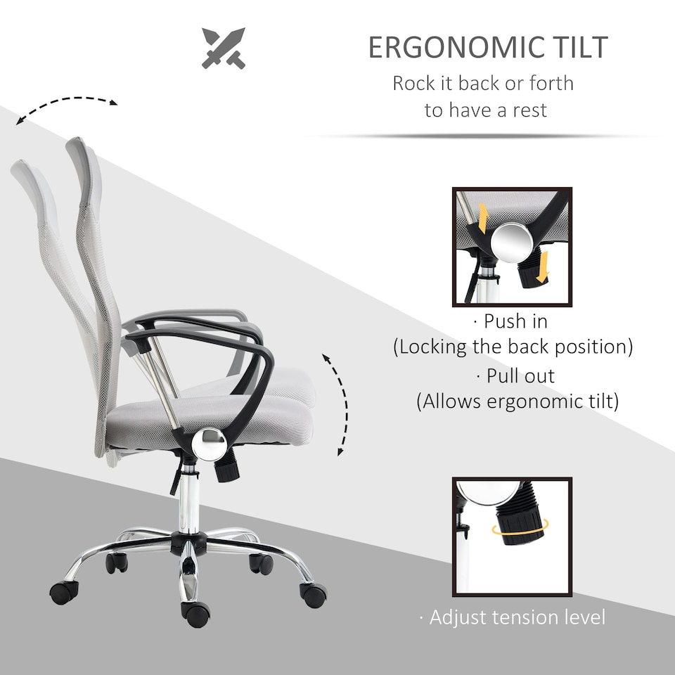 image 1 of HOMCOM Executive Office Chair High Back Mesh Back Seat Desk Chairs, Light Grey