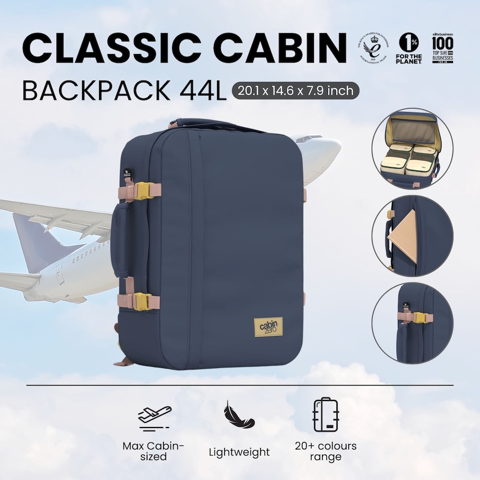 image 1 of CABINZERO Classic Cabin Backpack 44L, Lightweight for Spontaneous Trips, Ideal for Winter Gear & Long Trips | Blue | Shibori Blue