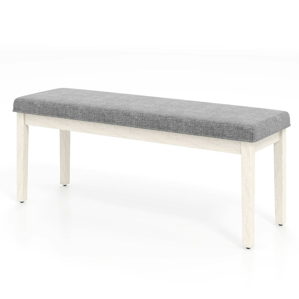 image 1 of COSTWAY Upholstered Dining Bench Modern Linen Padded White