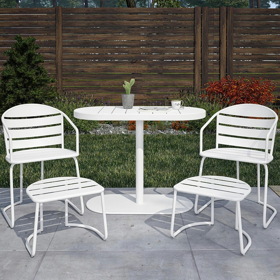 image 1 of Patio Bistro Set with Ottomans Steel White, 5 pieces