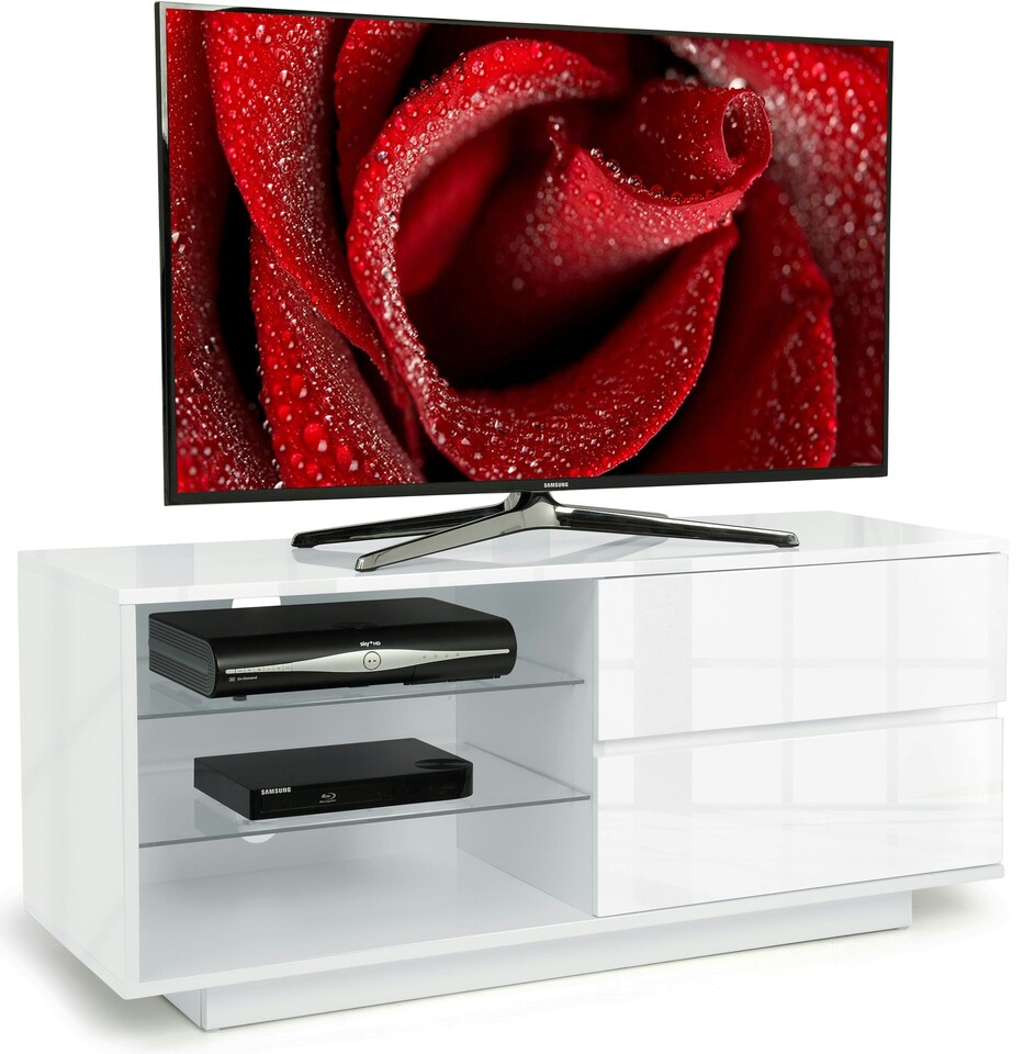 image 1 of Centurion Supports Gallus Gloss White 2-White Drawers 3-Shelf TV Stand | White | 1