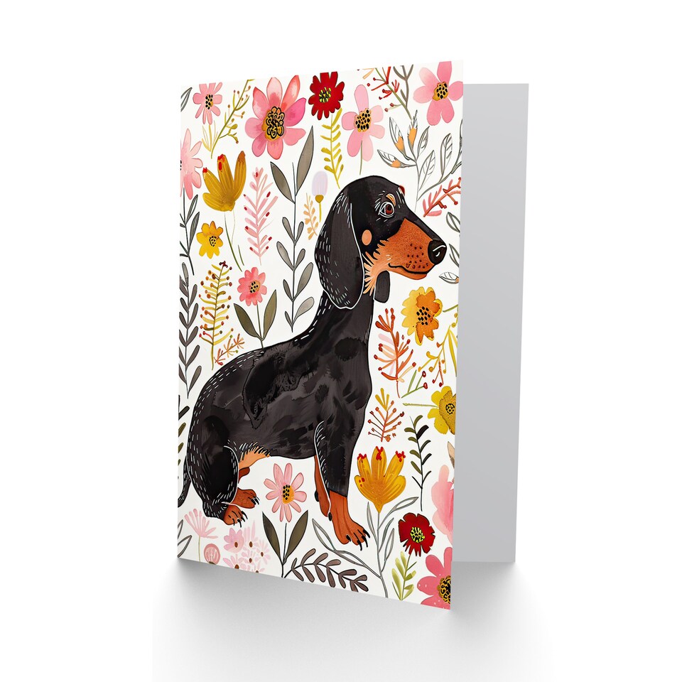 image 1 of Greeting Card Dachshund Sausage Dog Lover Floral Watercolour Birthday