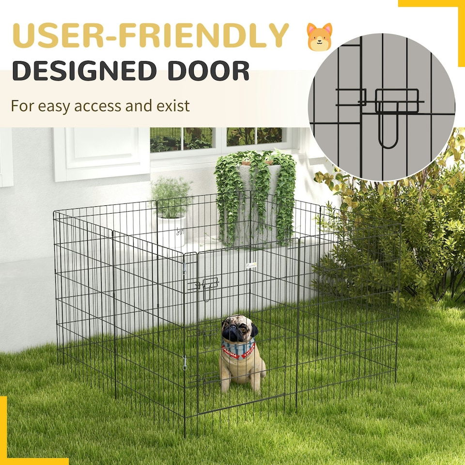 image 1 of PawHut 8-Panel DIY Dog Pen with Door for Indoor/Outdoor Use, 91cm High