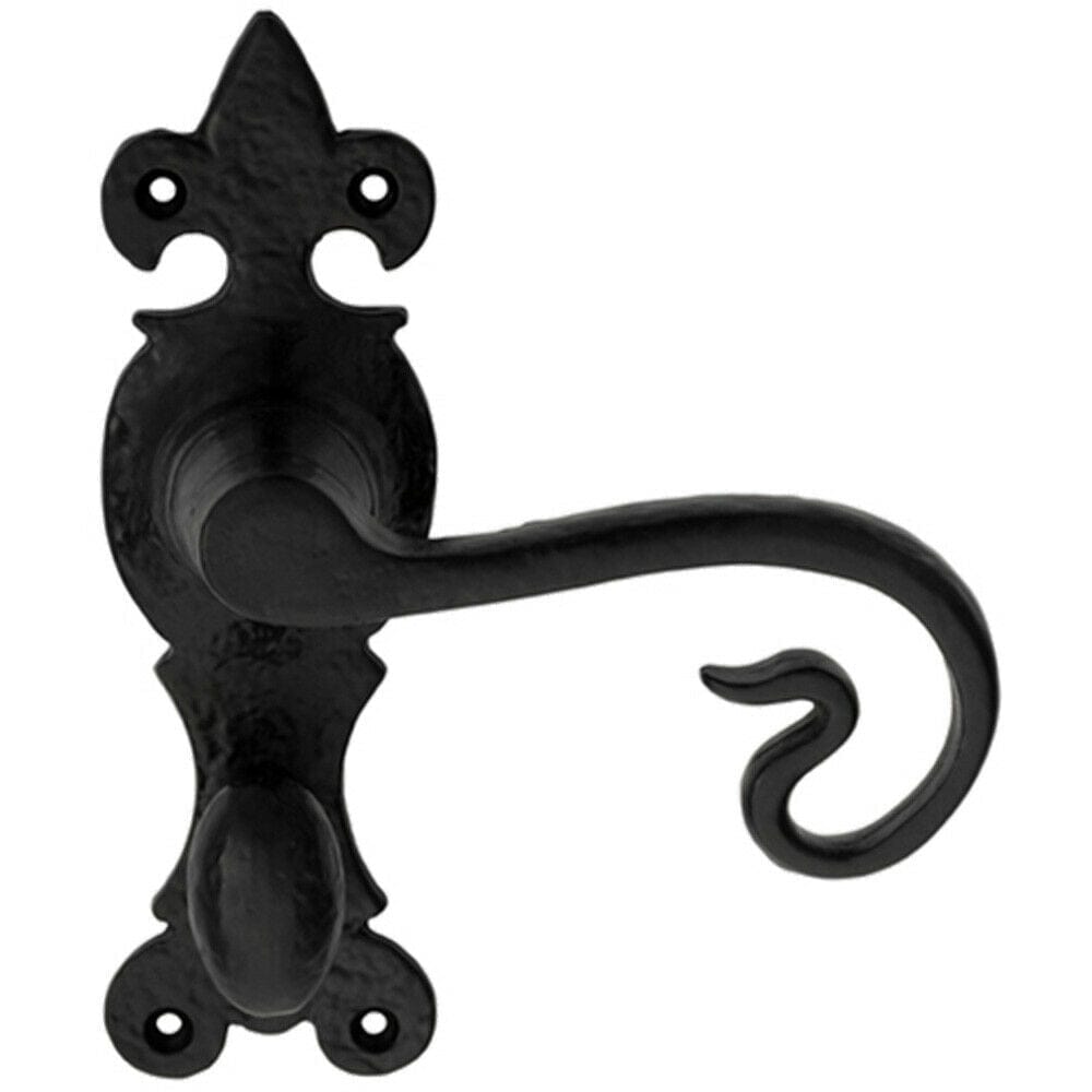 Loops PAIR Forged Curled Lever Handle on Bathroom Backplate 167 x 51mm Black Antique