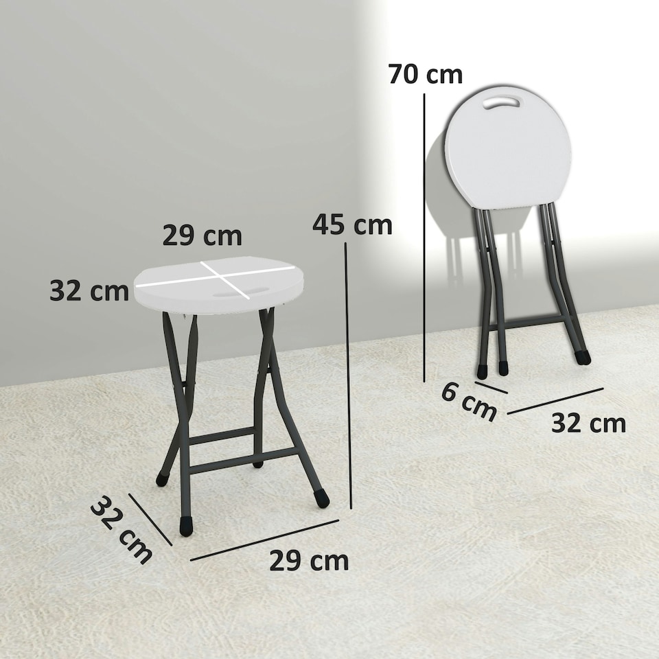 image 1 of Outsunny Folding Stool Set of 4, Decorative Garden Stool Set - White Grey White