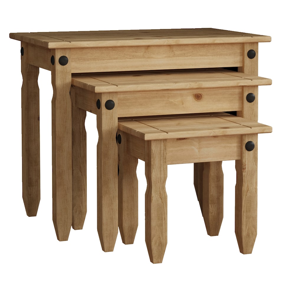 image 1 of Vida Designs Corona Set of 3 Nest of Tables Sofa Side End Table, Solid Pine Wood