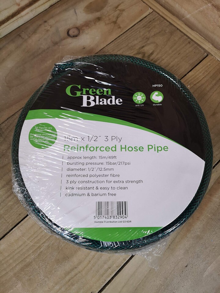 image 1 of 15m Reinforced Garden Hose Pipe / Hosepipe in Green | Green | Green