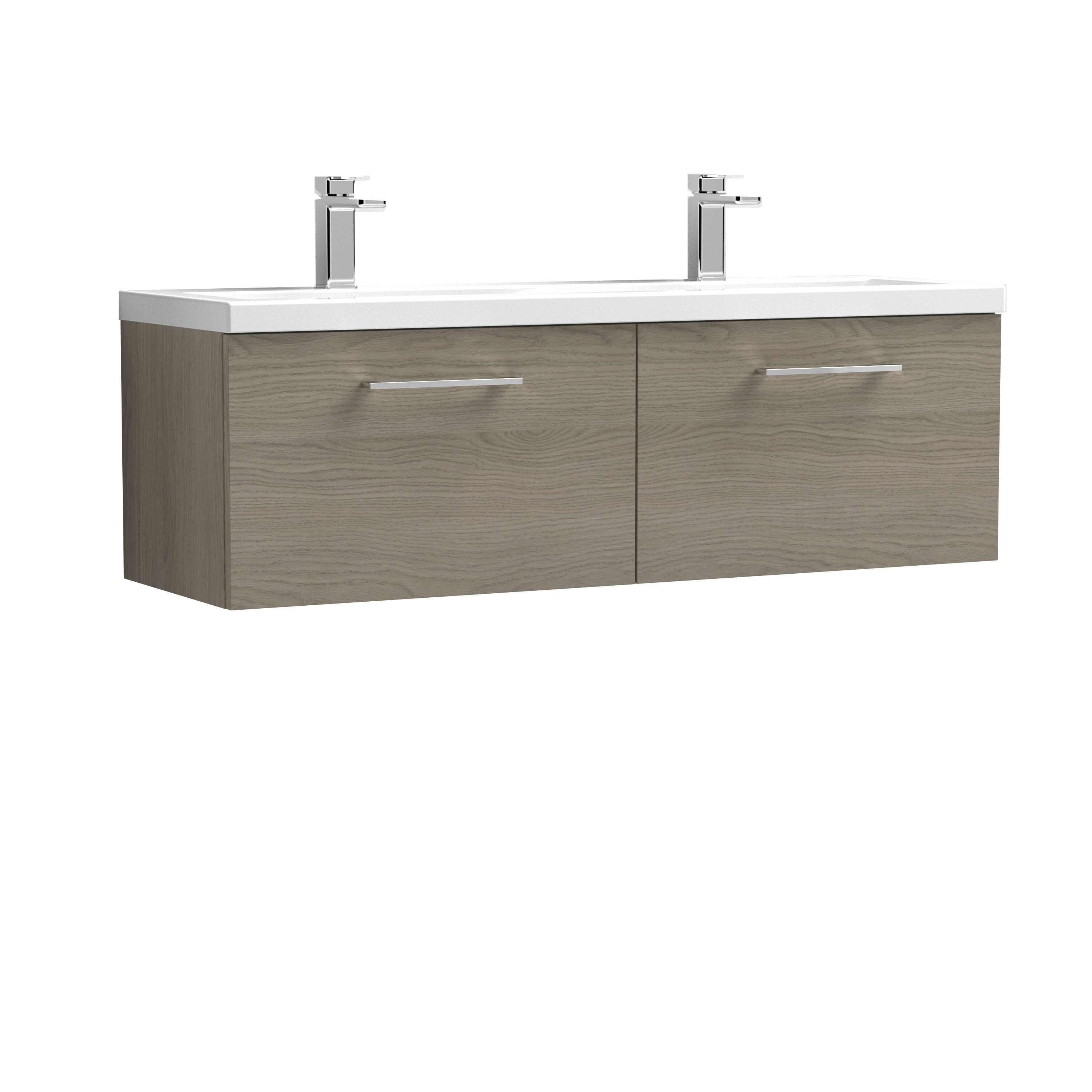 Balterley Bramshall 1200mm Wall Hung 2 Drawer Vanity Unit With Double Basin For Modern Bathroom Storage - Solace Oak