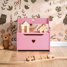 Interiors by Premier Pink Heart Wooden Storage Bench Seat, Fun and Functional Wooden Storage Box with Seat, Pink Toy Storage Pink