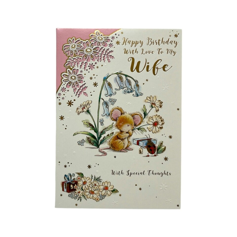 image 1 of To My Wife Cute Mouse In Flowers Design Birthday Card