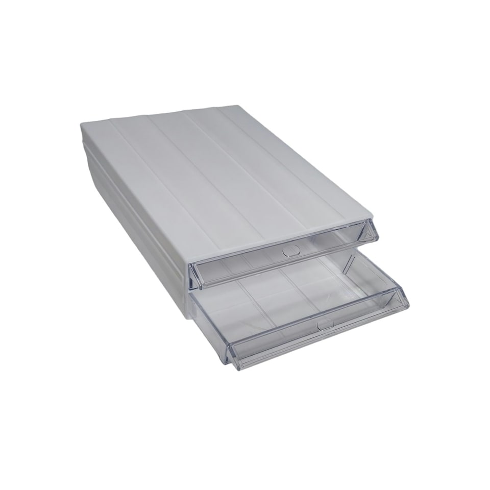 image 1 of White Stackable Plastic Storage 2 Drawers with Removable Compartments