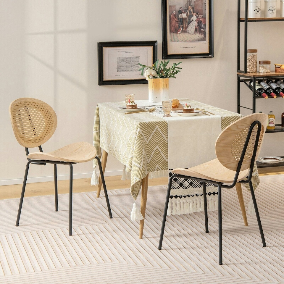 image 1 of COSTWAY Set of 2 Rattan Dining Chair Accent Armless Chairs Yellow