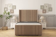 Sloomy Hargrave Mink Plush Bed Frame With Mattress With 50"  Upholstered Wingback Headboard 6' Super King