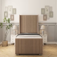 Sloomy Hargrave Mink Plush Bed Frame With Mattress With 50" Upholstered Wingback Headboard 6' Super King