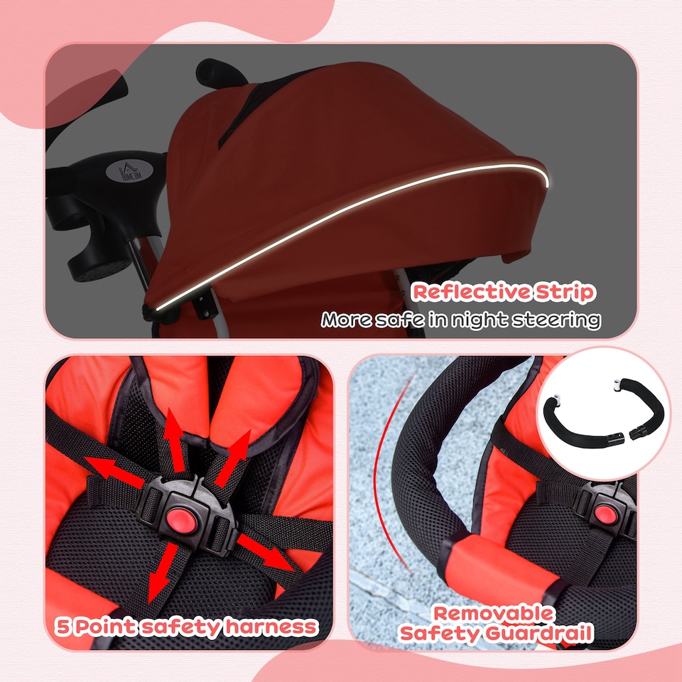 image 1 of HOMCOM 6 in 1 Kids Trike for 1-5 Years, Toddler Tricycle Folding Bike with Parent Handle, Reversible Seat, Storage Basket, Canopy, 5-point Seat Harness, Red