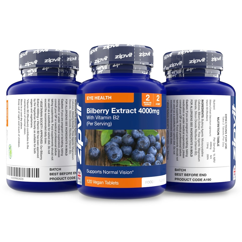 image 1 of Zipvit Bilberry 4000mg – Eye Health & Vision Support with B2, 120 Vegan Tablets, 2-Month Supply
