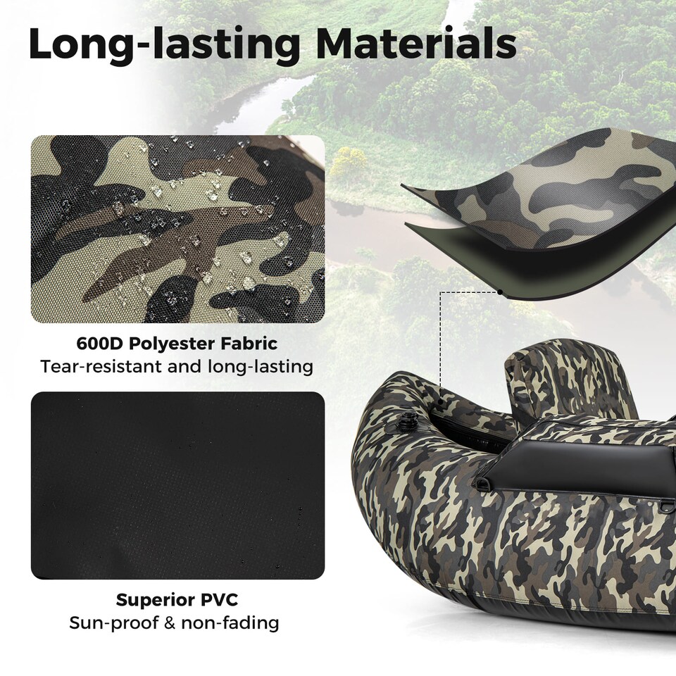 image 1 of COSTWAY Fishing Float Tube V-Shaped Inflatable Float Tube w/Rod Holder