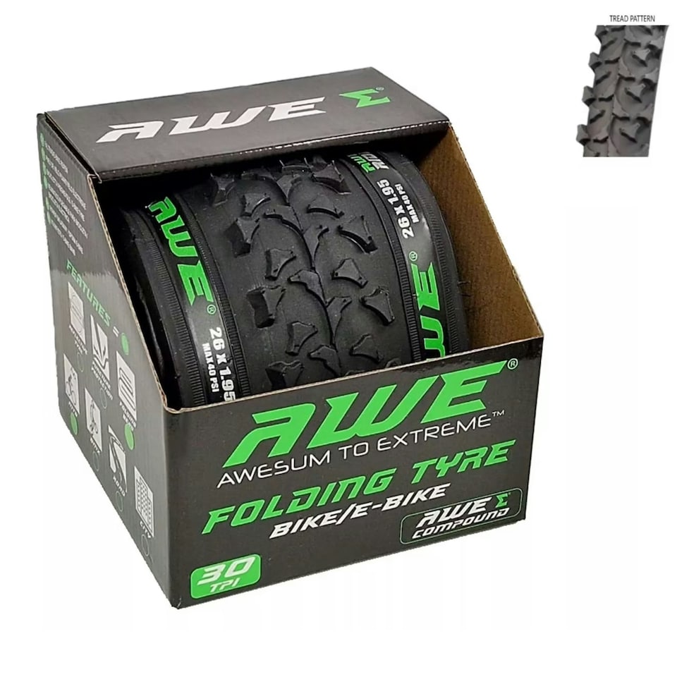image 1 of AWE AWERide Bike/E-Bike Folding Tyre 26" x 1.95" MTB Tyre 30 TPI