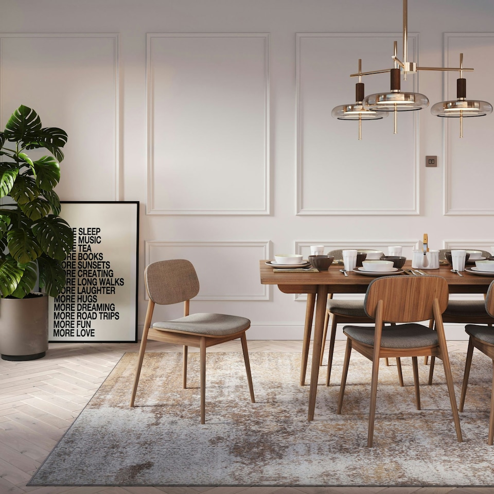 image 1 of KUKOON Neutral Beige Distressed Abstract Living Area Rug 60cm x 110cm