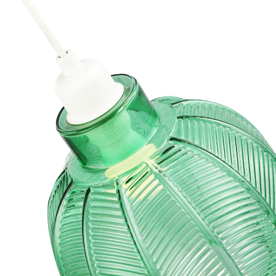 image 1 of Designer Ribbed Leaf Themed Forest Emerald Green Glass Pendant Lighting Shade | Green