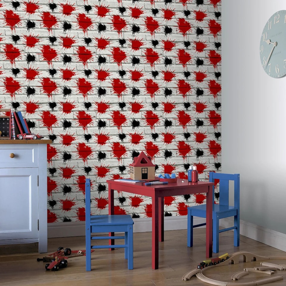 image 1 of Beano Splat Wallpaper in Red and Black | Red | Red and Black