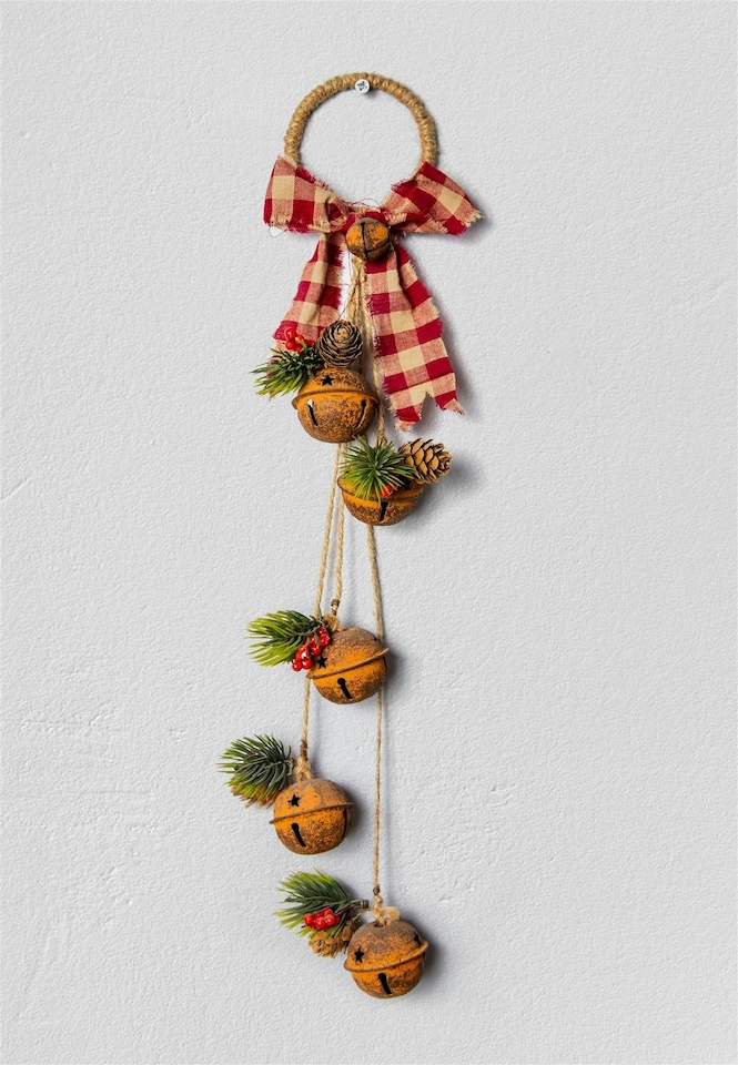 image 1 of Christmas hanging decoration 46 CM Rustic Red rusty bells