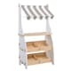 image 1 of Hooga Kids Wooden Toy Shop, Role Play Shop Market Stand With Realistic Shelving and Fabric Canopy