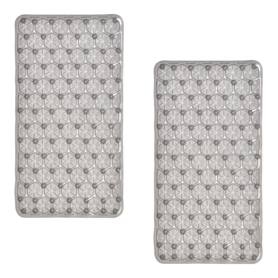 image 1 of Laguna Anti Slip Grey PVC Bath Mat 68cm x 37cm - 2 Set | Grey | Grey | 2
