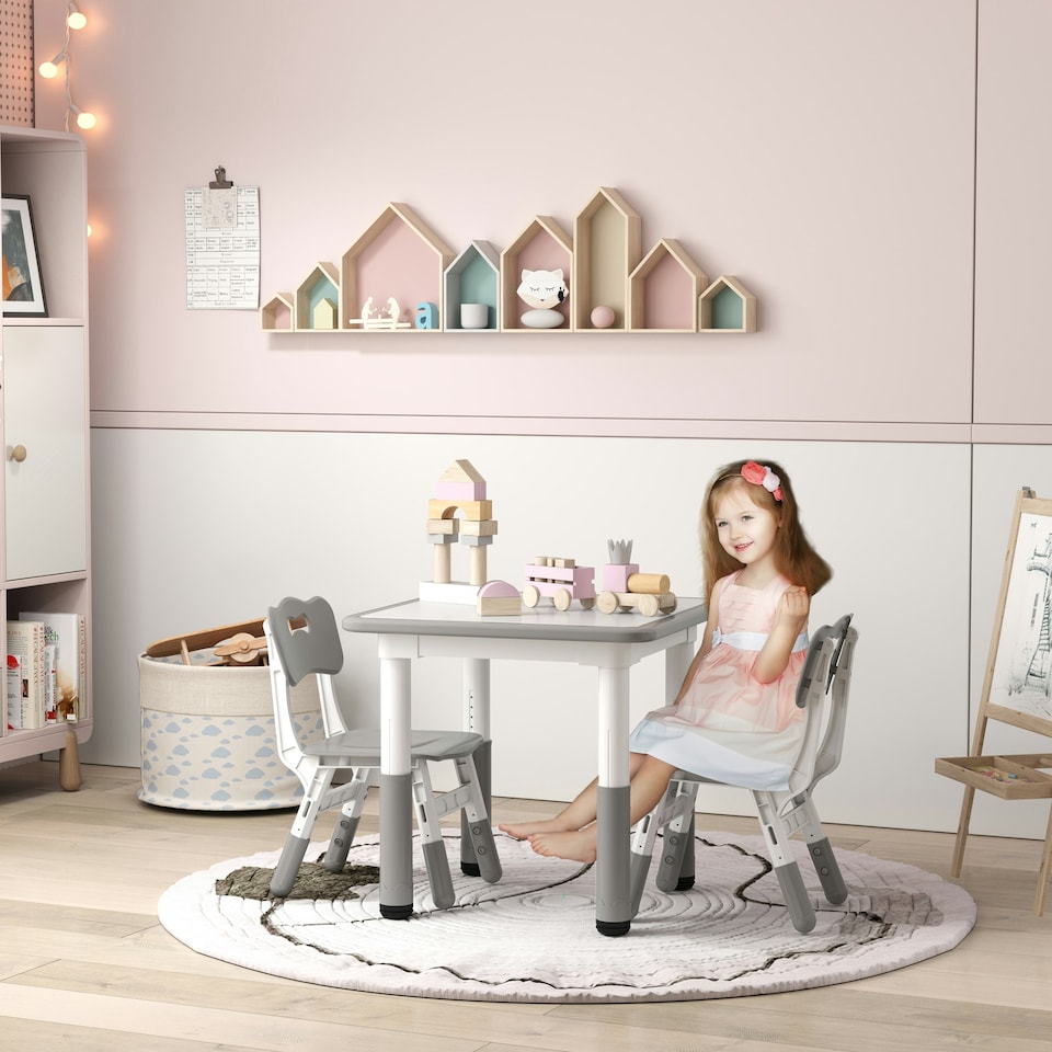image 1 of AIYAPLAY 3 Pcs Height Adjustable Kids Table and Chair Set for Playroom Pink