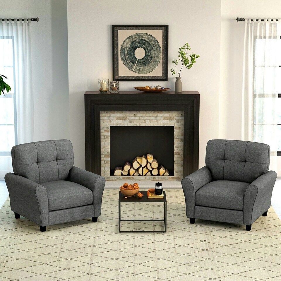 image 1 of COSTWAY Tufted Upholstered Living Room Sofa Reading Armchair Grey