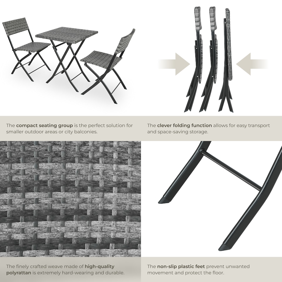 image 1 of Garden Furniture Set Trevi - 2 chairs, 1 table, bistro set, foldable | Grey | grey | 45 x 54,50 x 81 cm | 1