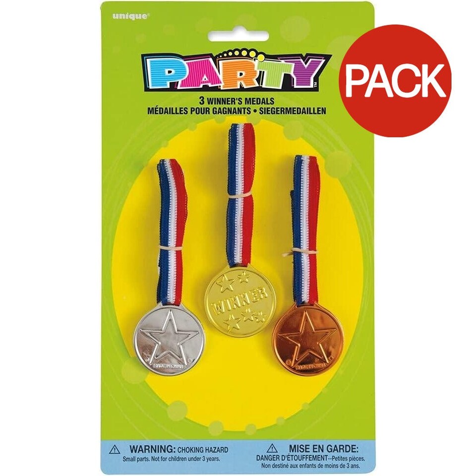 Unique Party Medal (Pack of 3) - Gold/Silver/Bronze - One Size