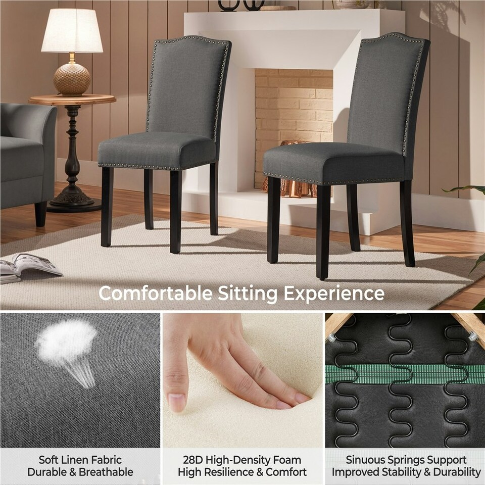 image 1 of Yaheetech Set of 2 Modern Fabric Upholstered Dining Chairs Grey | Dark Grey