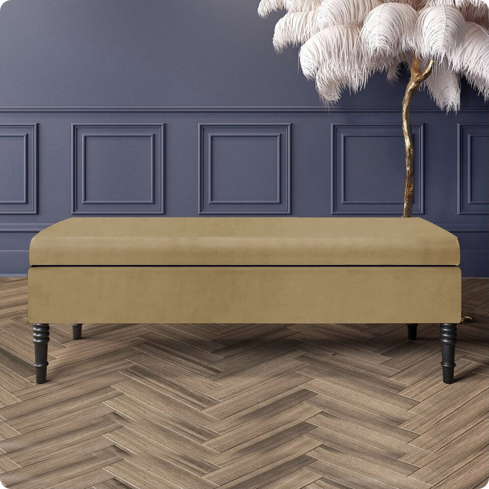 image 1 of Safar Plain 137cm Ottoman Storage Bench - Plush Velvet Shoe Bench - Mink Upholstery Footstool with Storage