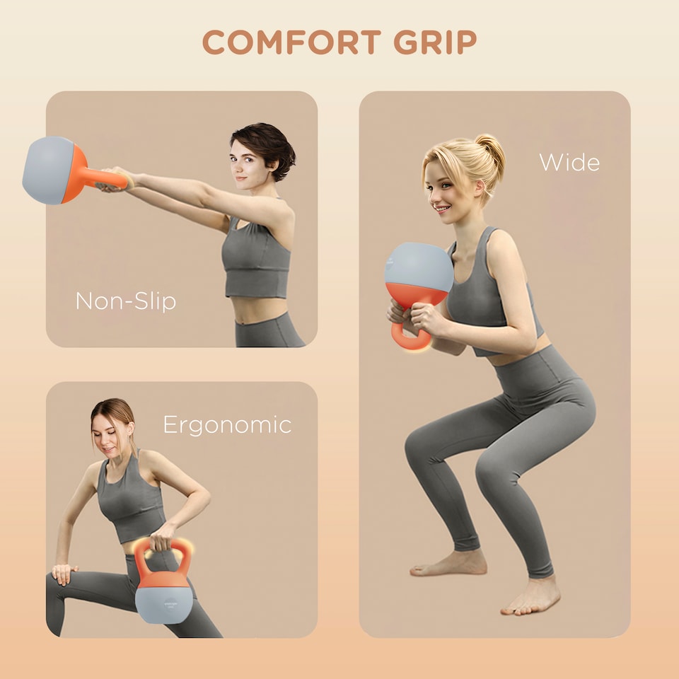 image 1 of SPORTNOW Soft Kettlebell, 6kg Kettle Bell with Non-Slip Handle for Home Gym Weight Lifting and Strength Training, Orange and Grey