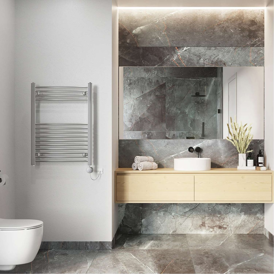 image 1 of Zennor - Chrome Electric Towel Rail H800mm x W600mm Straight 200w Thermostatic
