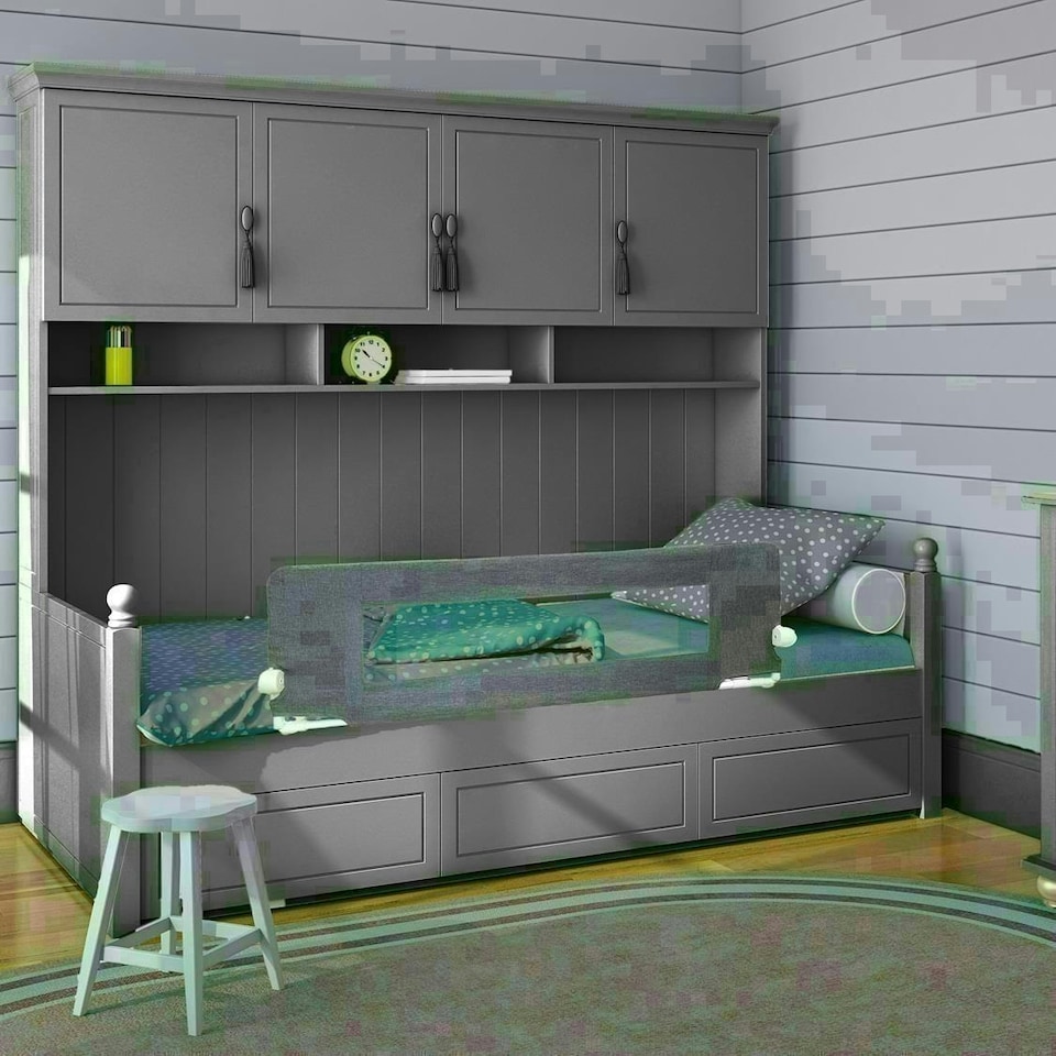 image 1 of Safetots Deluxe Soft Touch Denim Extra Wide Bed Rail, Grey 140cm Wide x 50cm Tall, Toddler Bed Guard For Safety