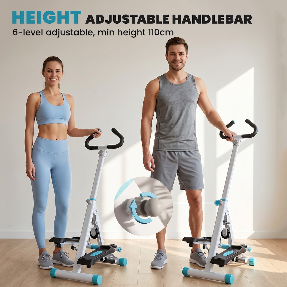 image 1 of HOMCOM Foldable Stepper Adjustable Step Machine w/ Handlebar LCD Display, White | White | White