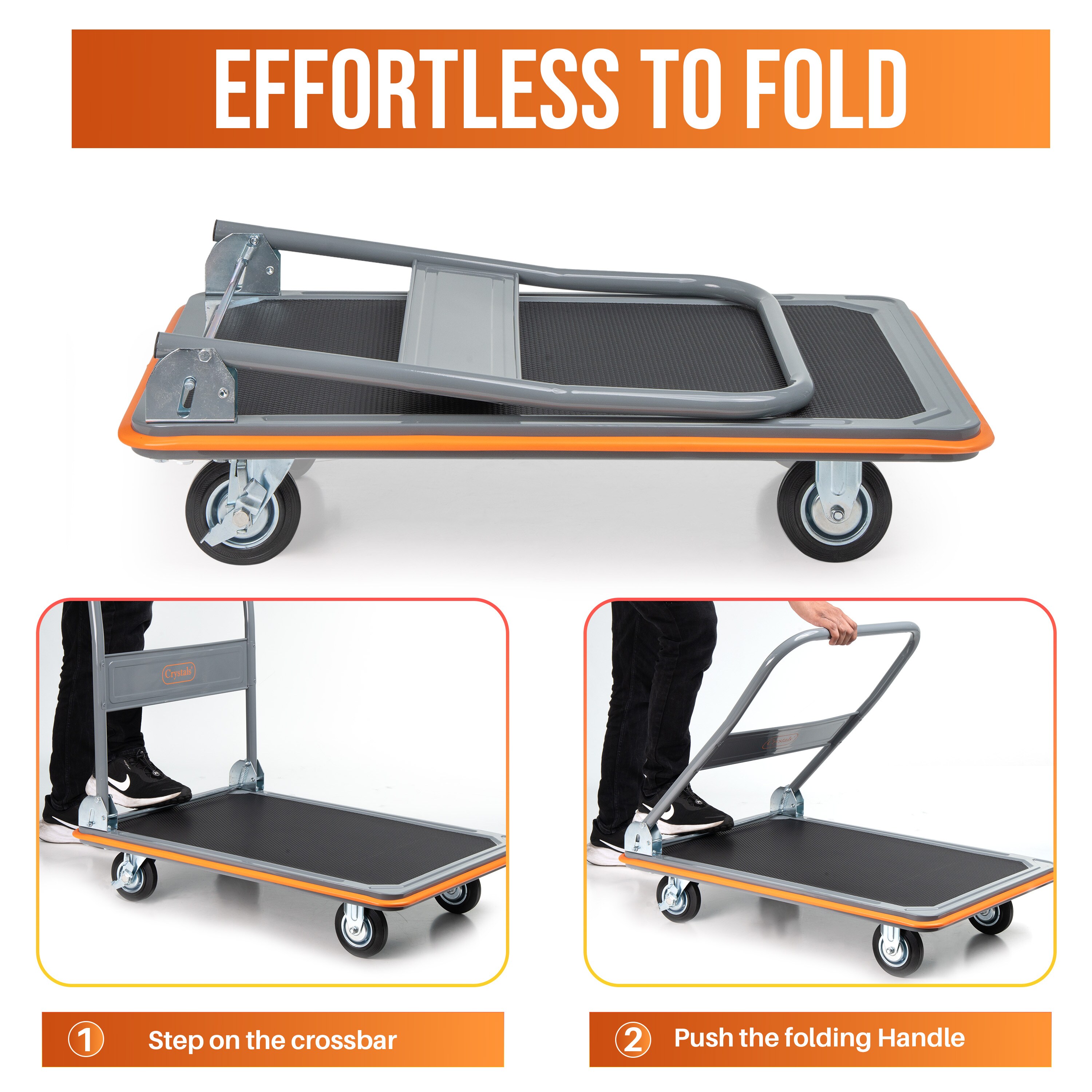 Folding Platform Trolley Hand Truck Heavy Duty 150kg Cart Sack Flat Bed Pulley