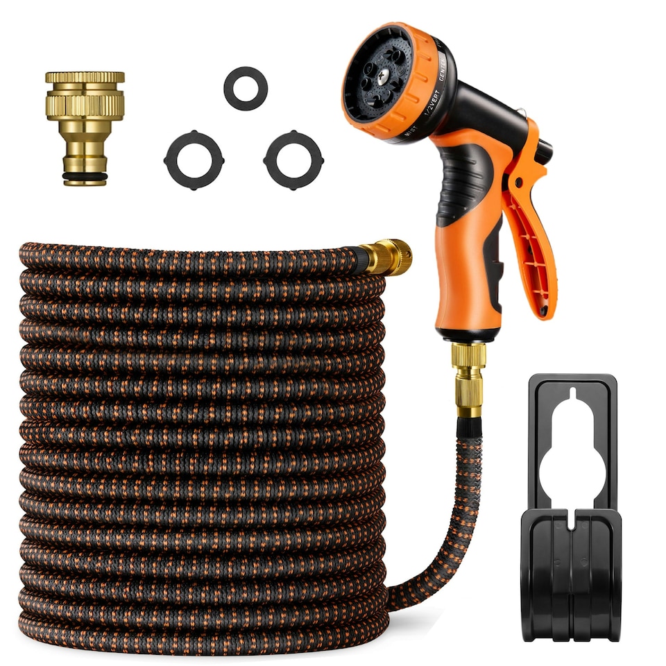image 1 of VonHaus Expandable Garden Hose 50FT with 10-Pattern Spray Black | Orange | 50FT