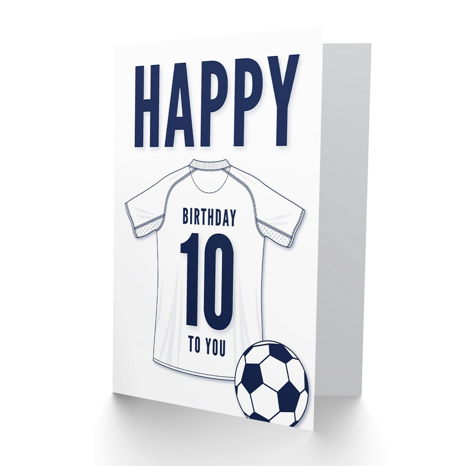 image 1 of Football Strip Kit White Jersey Top 10 Year old Kids 10th Birthday Card