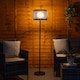 image 3 of ValueLights Solar Powered Outdoor Grey Rattan Garden Floor Lamp with Drum Shade | Grey