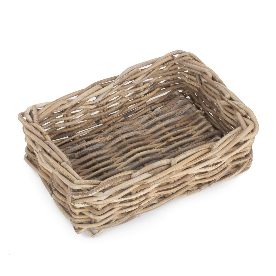 image 1 of Large Shallow Kubu Grey Rattan Rectangular Basket | Grey | Grey